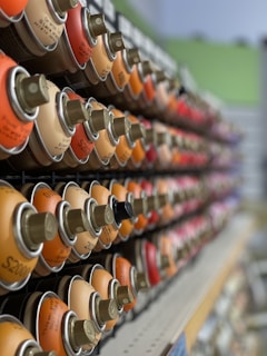 a close-up of a bunch of wine bottles