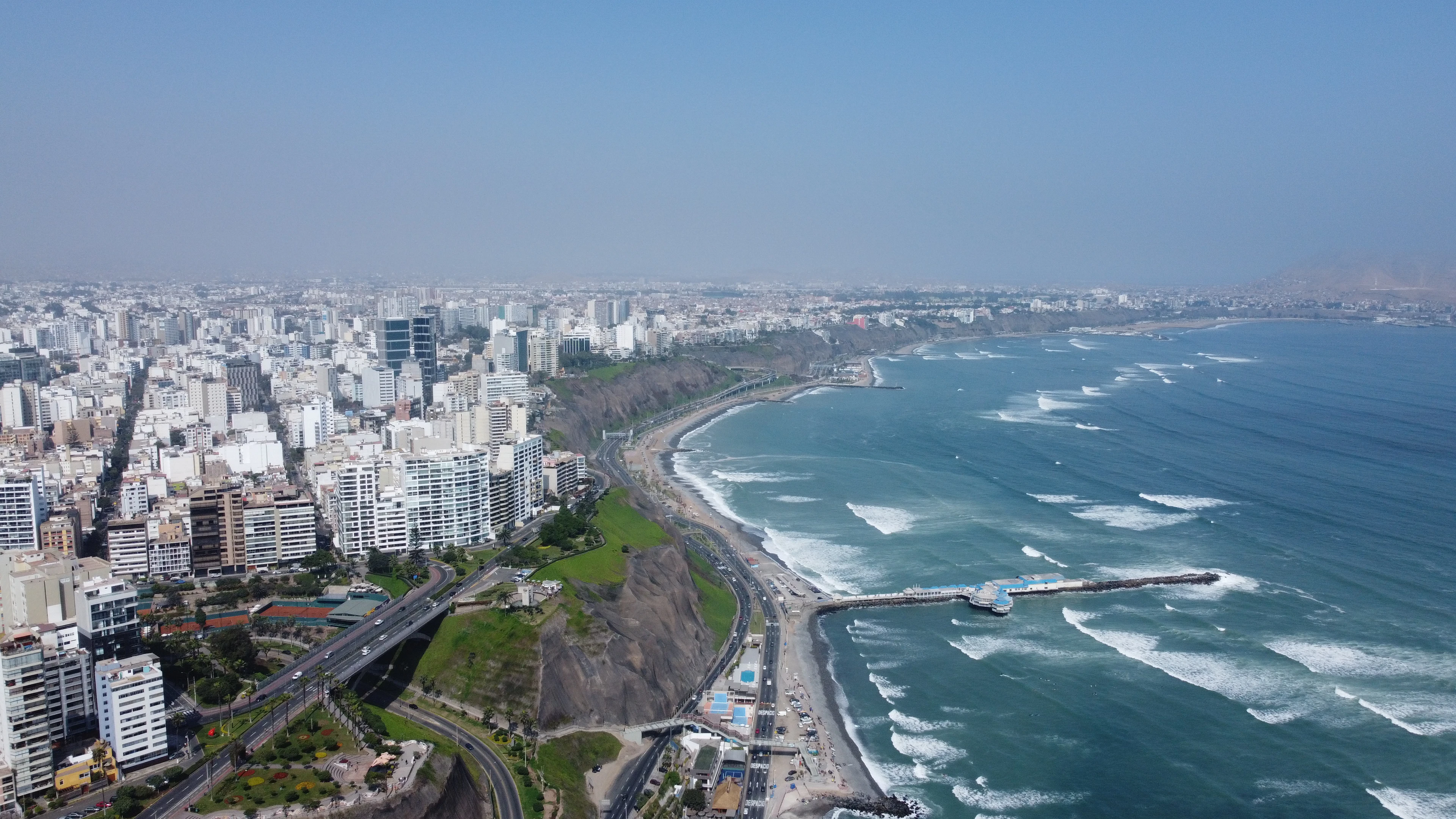 The cliffs of Miraflores above the Pacific, Lima's coast road curving below