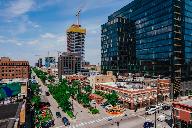 Randolph Street streetscape in the Fulton Market neighborhood of Chicago
