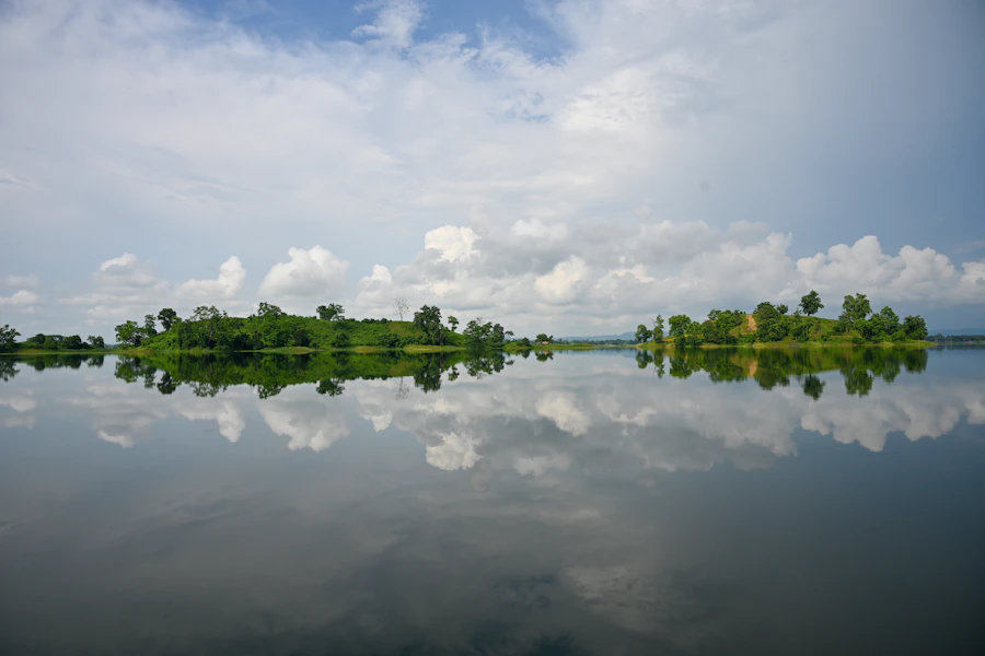 Peaceful waterside landscape in Northeast India