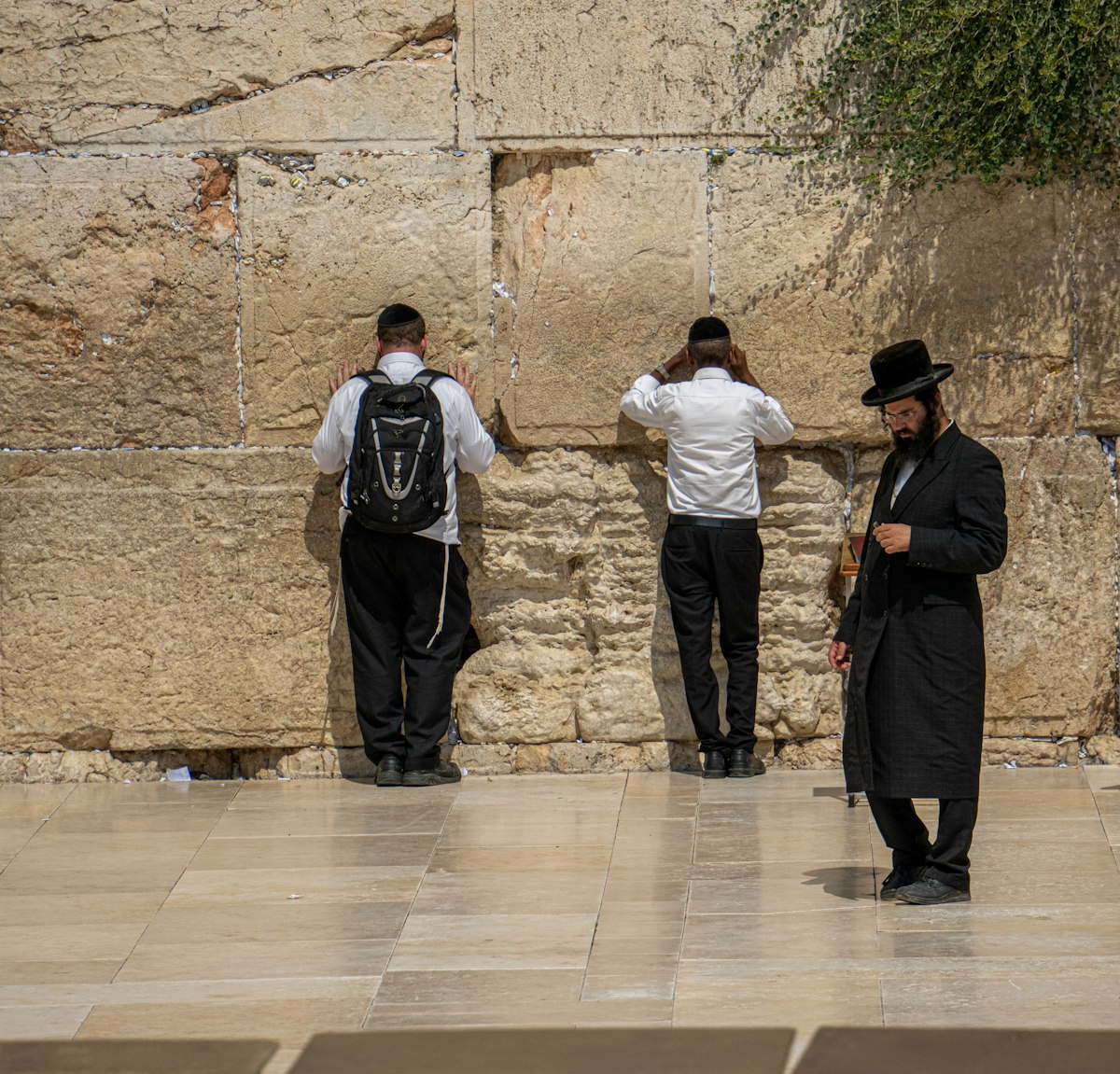 Jerusalem February — men gathered at the Western Wall in winter morning light