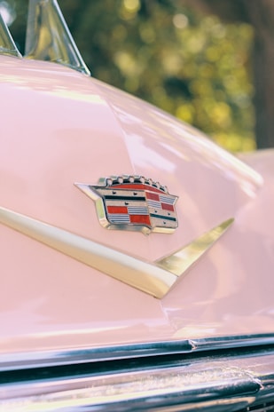 a red car with a white stripe