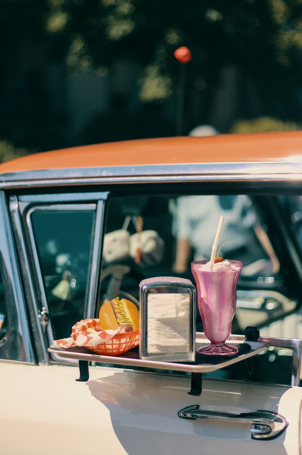 a drink in a car