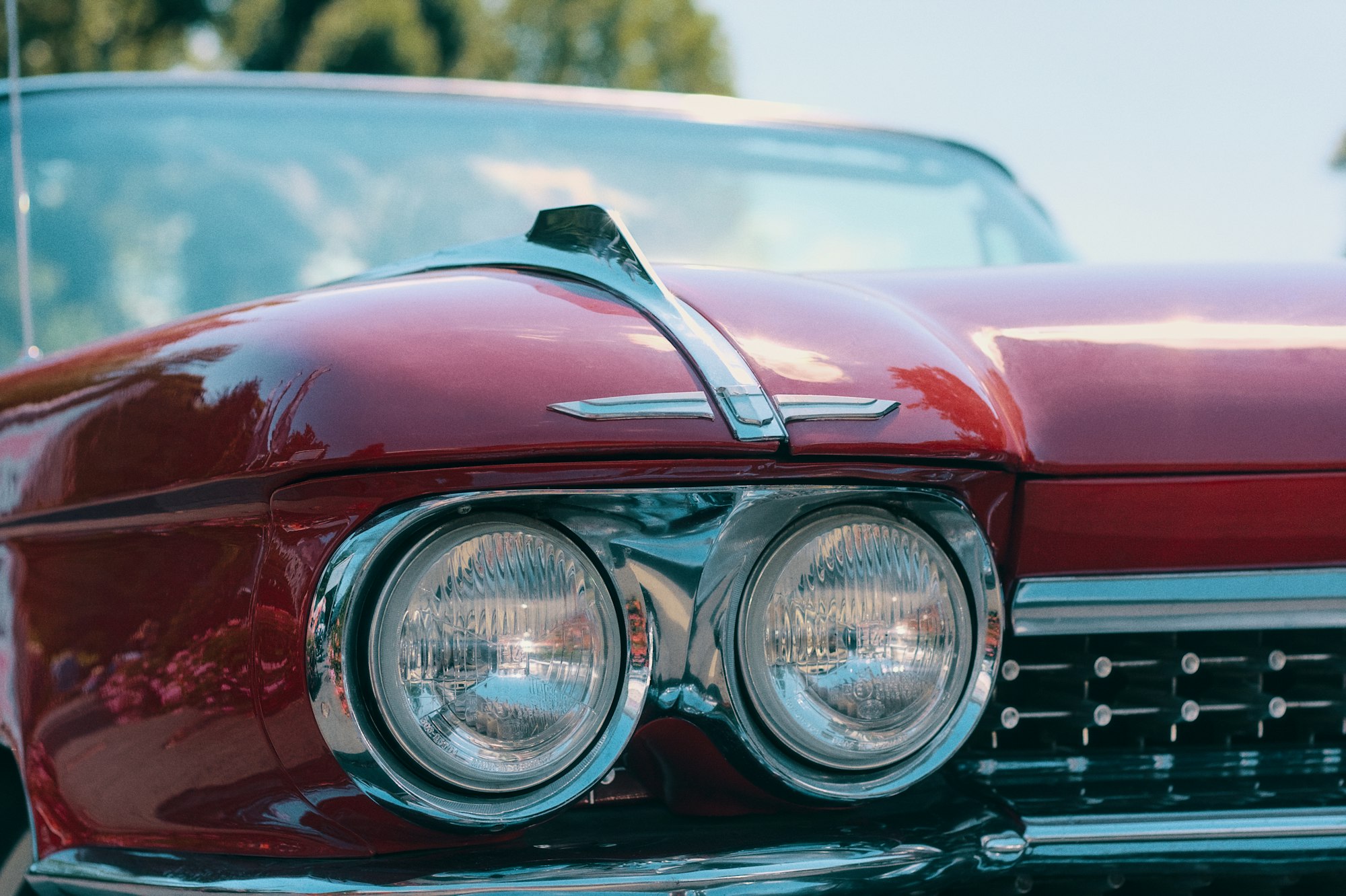 the front of a red car