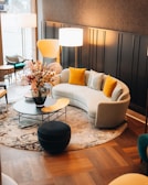 a living room with a couch and a coffee table