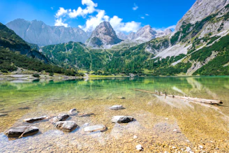 a lake surrounded by mountains