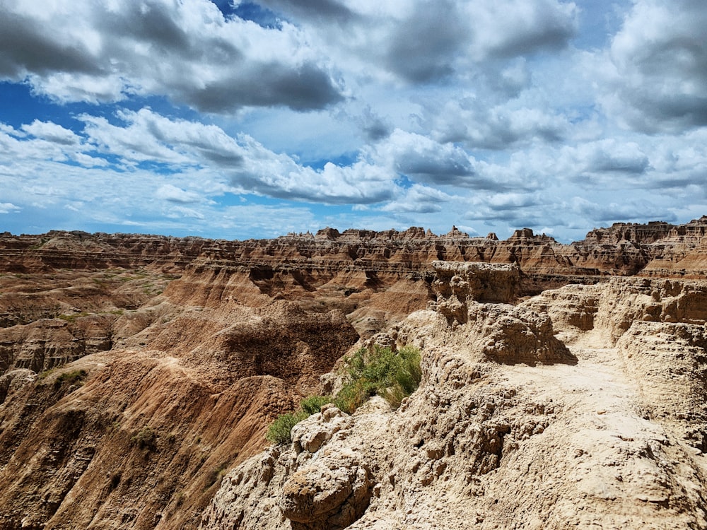 a rocky landscape with a cloudy sky