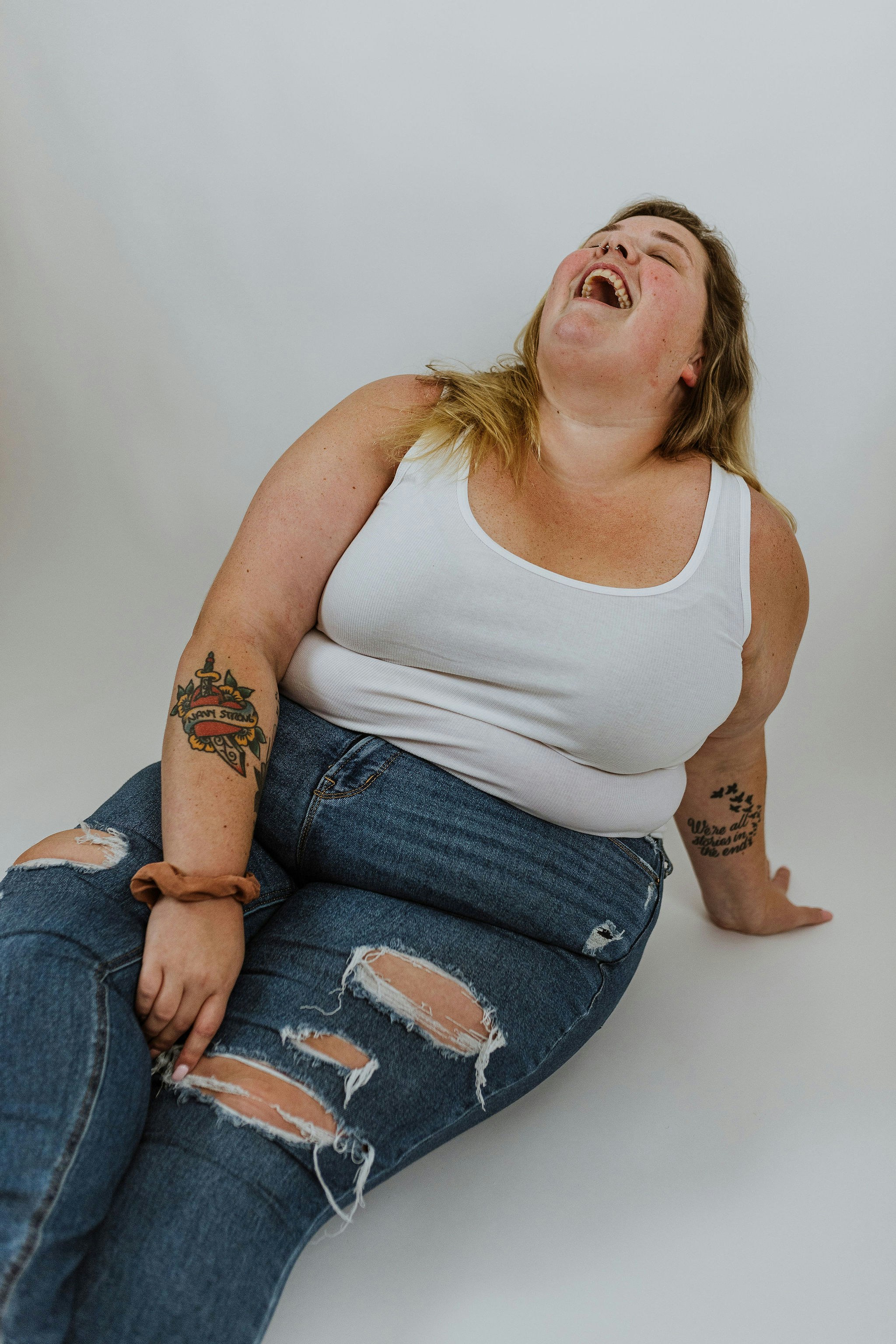 a woman with her mouth open