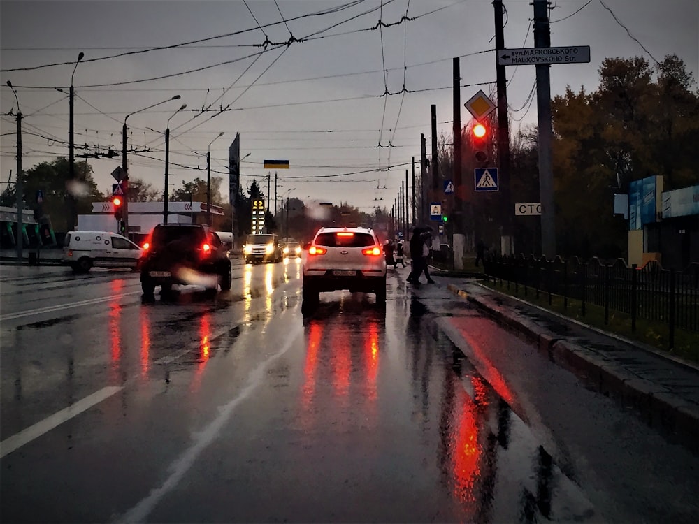 cars on a wet street