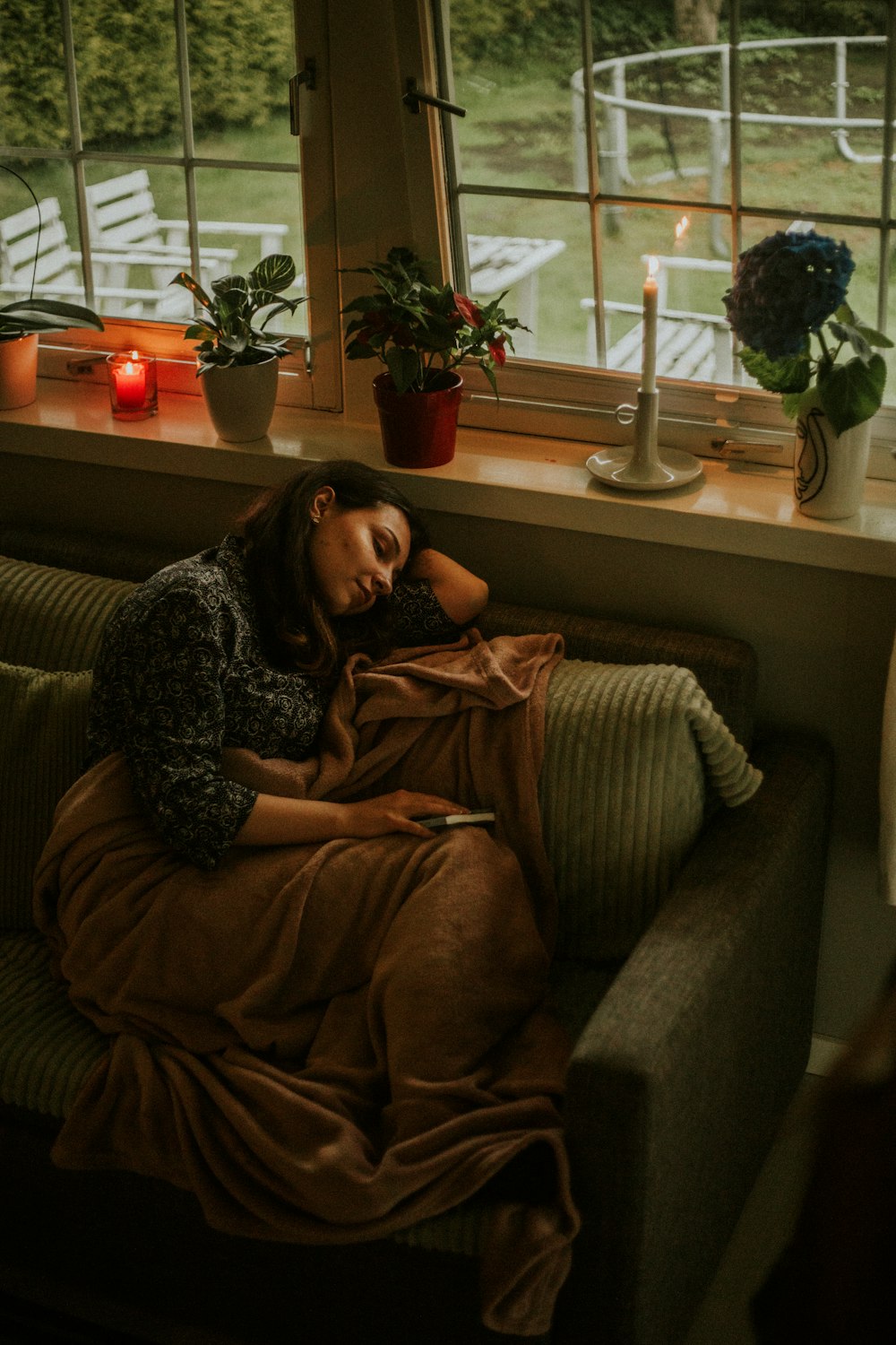 a person sitting on a couch