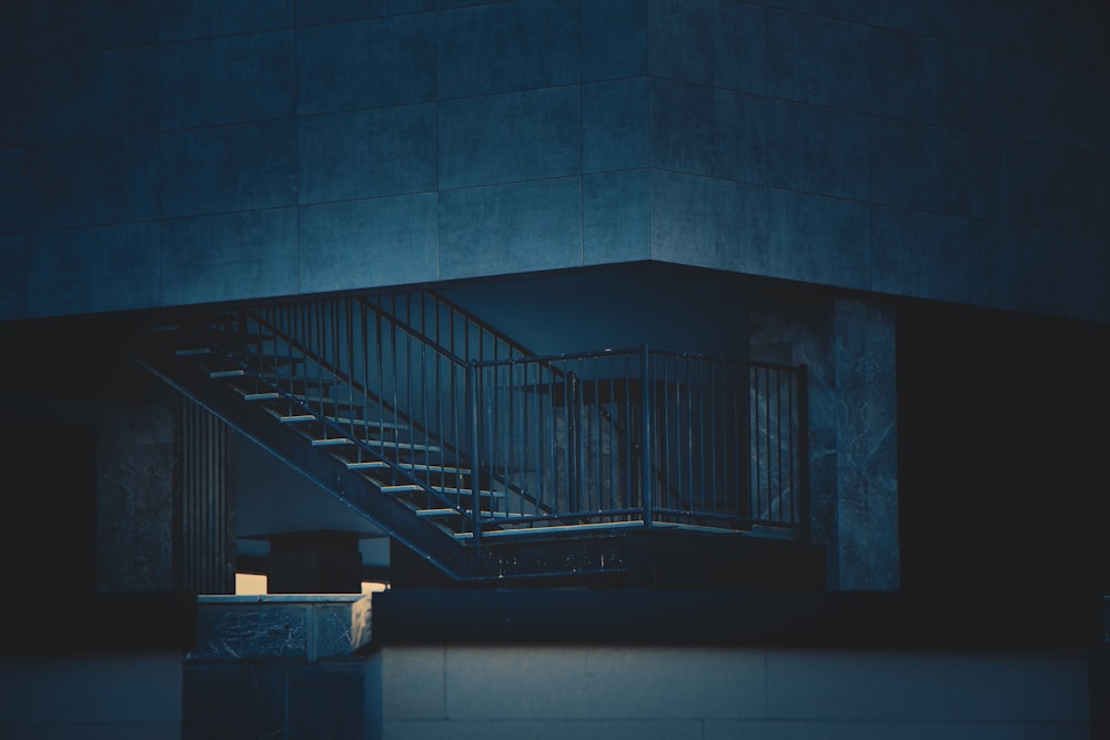 a staircase in a dark room