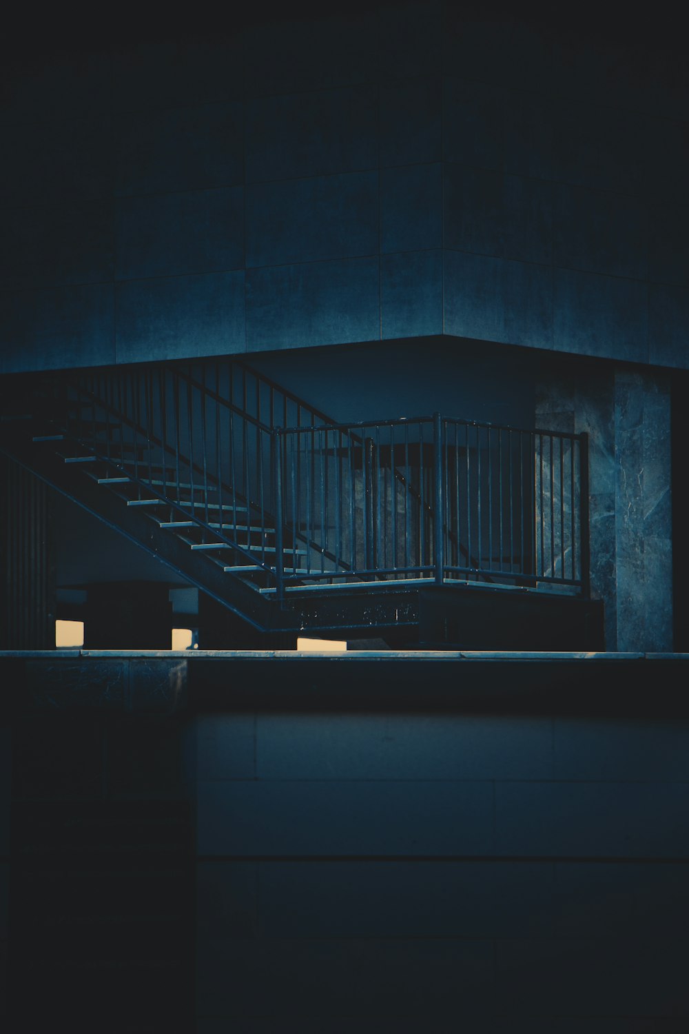 a staircase in a dark room