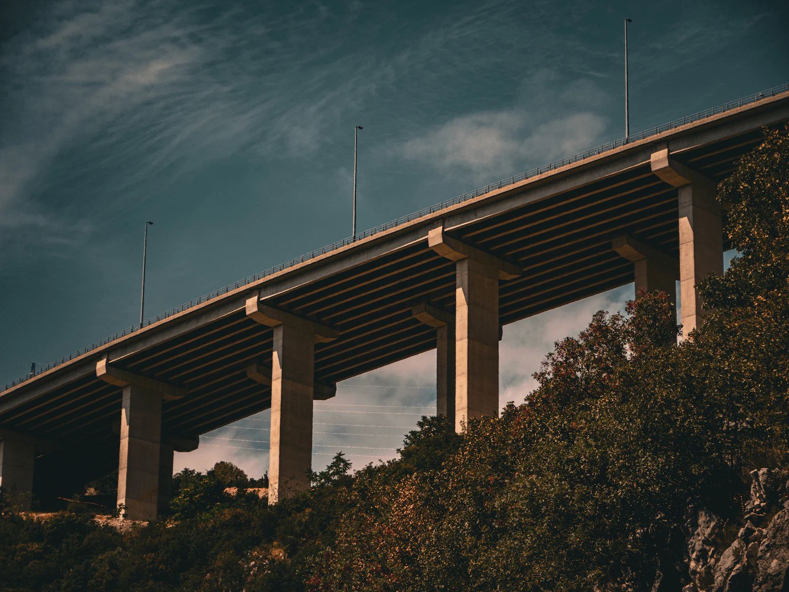 Croatian motorway crosses a valley on a high concrete viaduct
