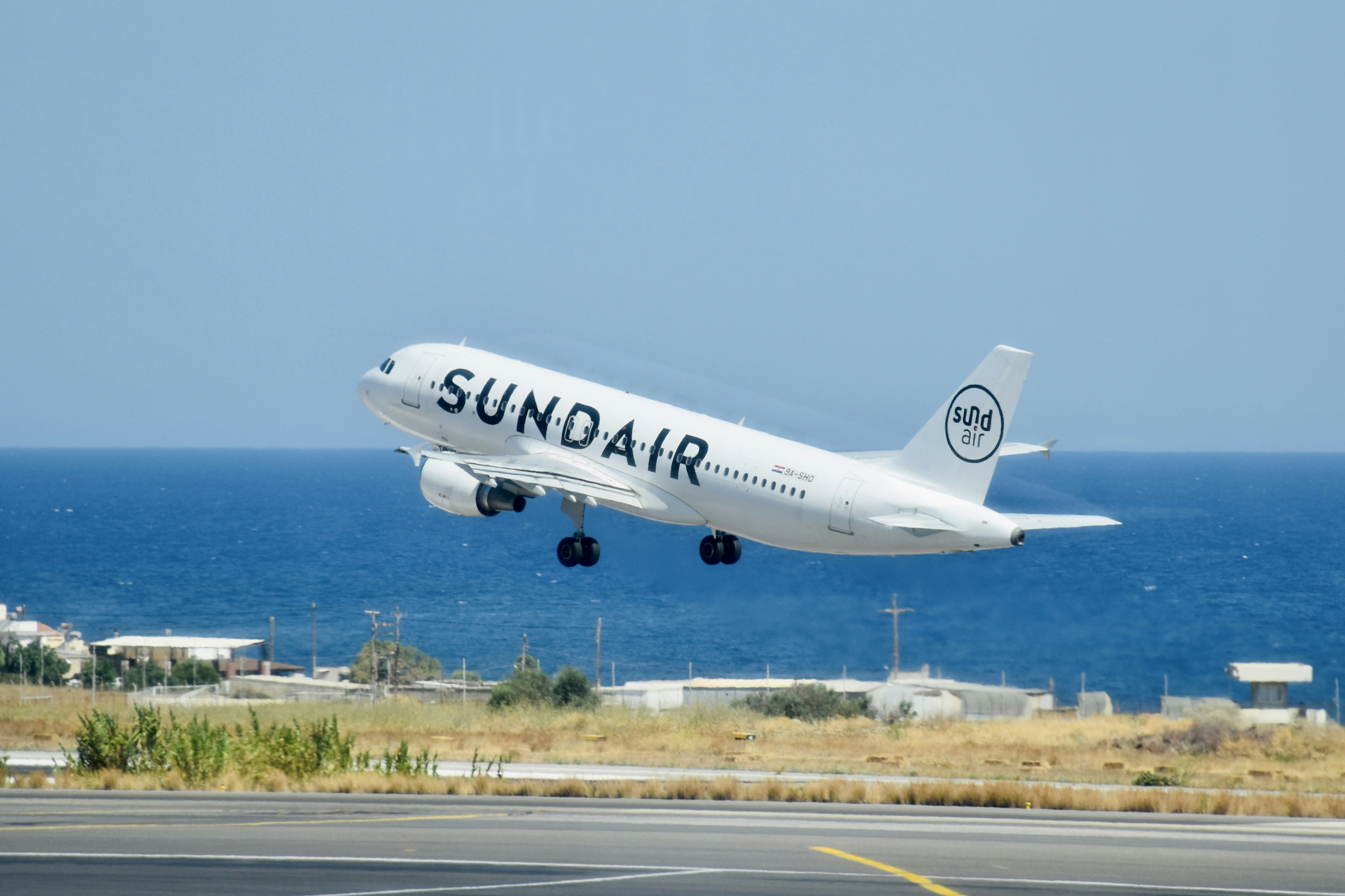 an airplane taking off, 