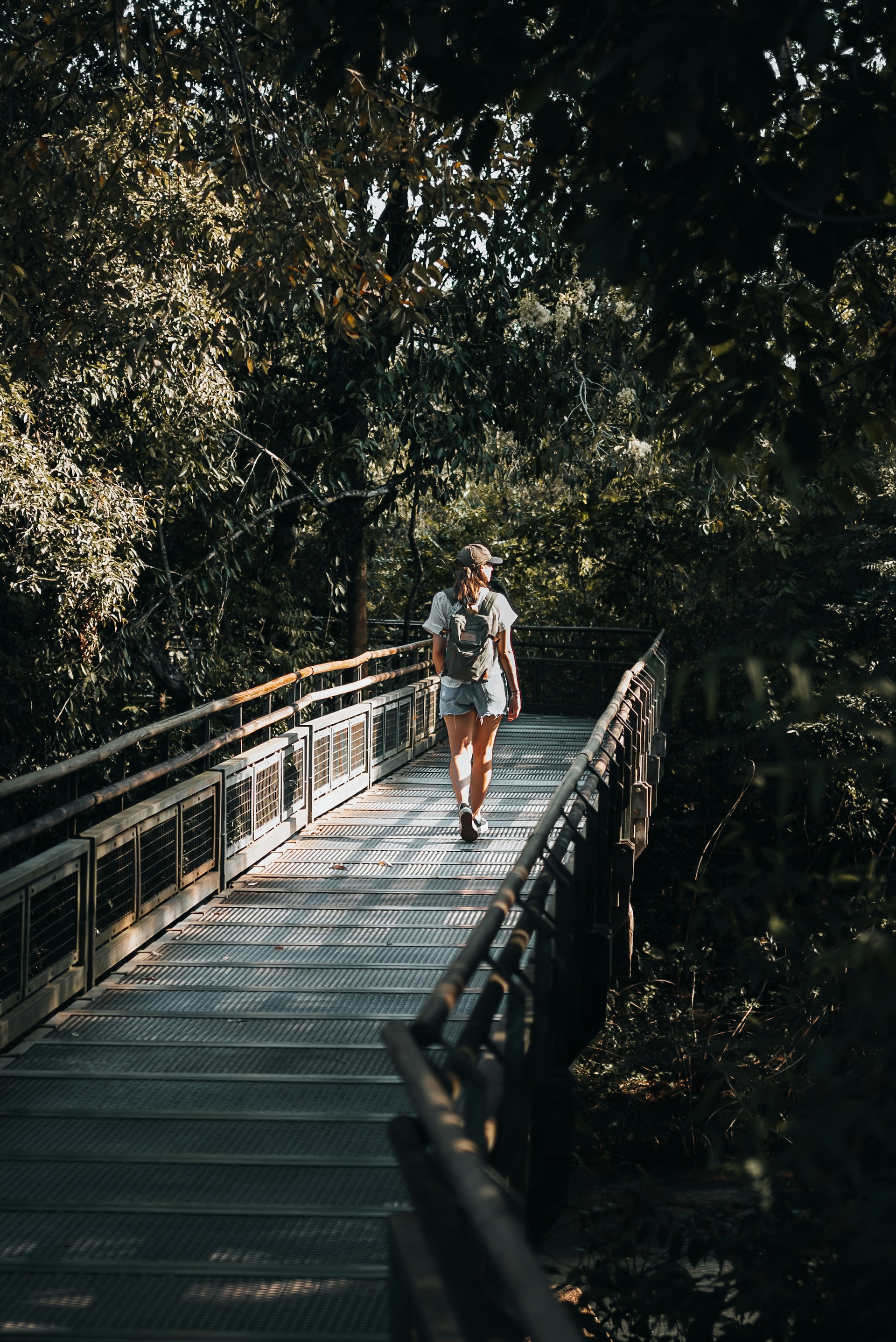 a person walking on a bridge