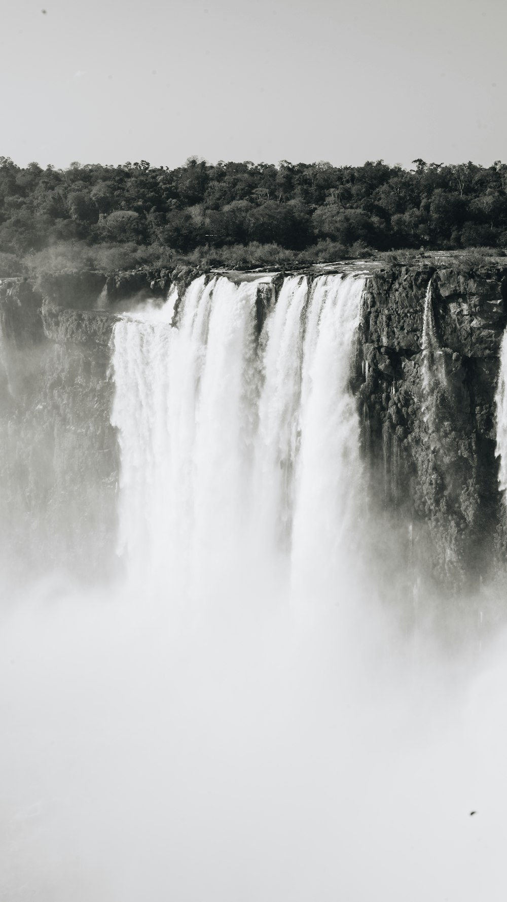 a large waterfall with trees in the background