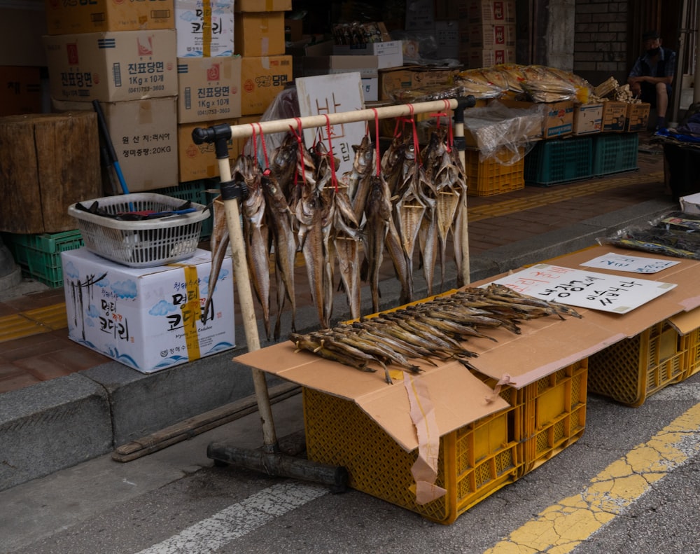 a group of wooden crates