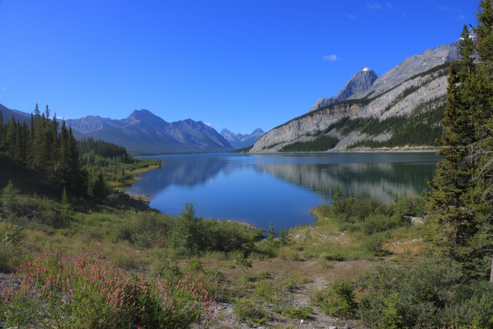 a lake surrounded by mountains