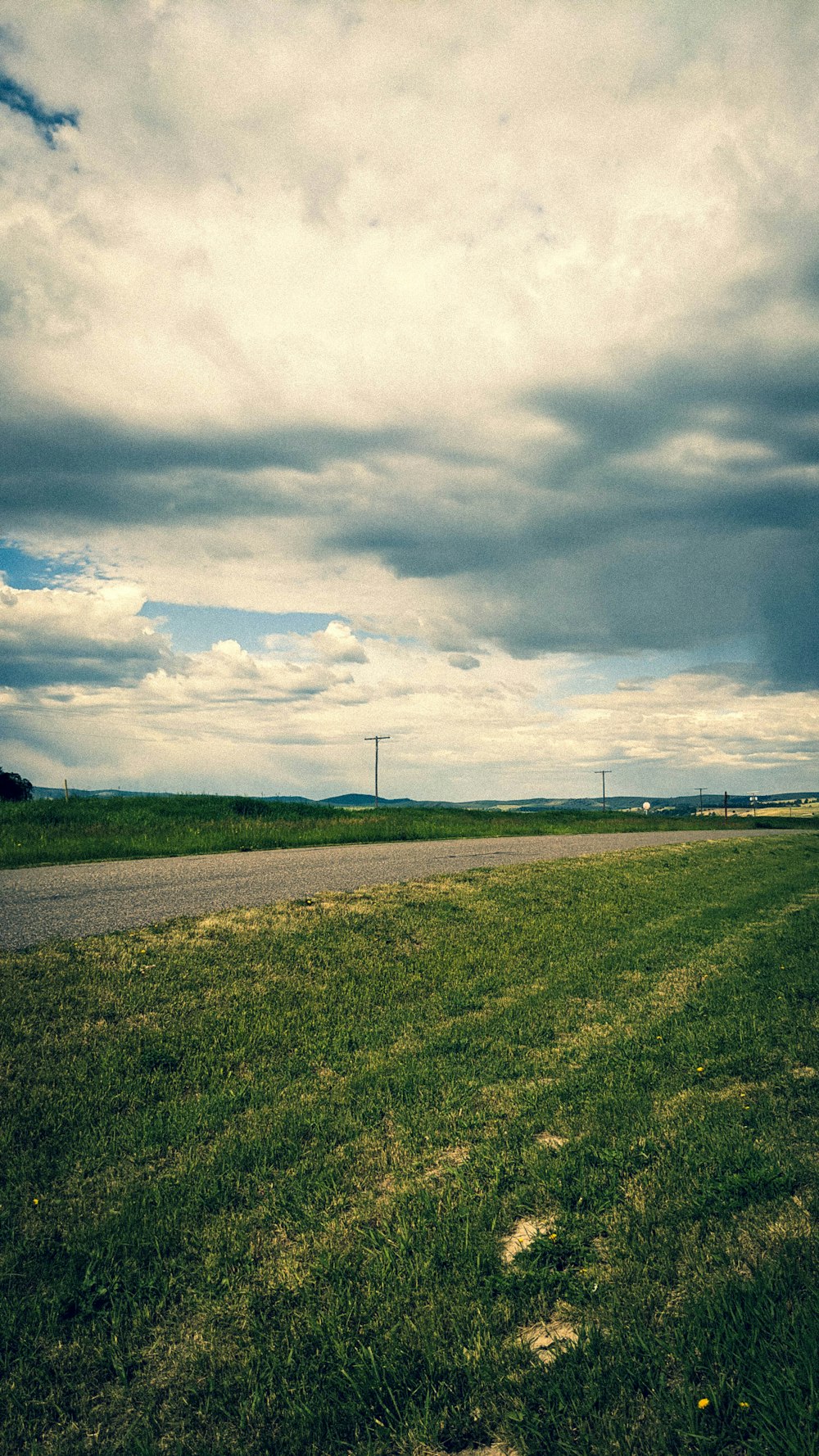 a field of grass and a road