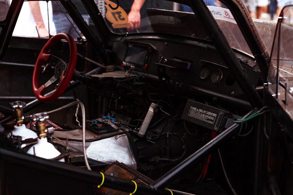 a car with a steering wheel