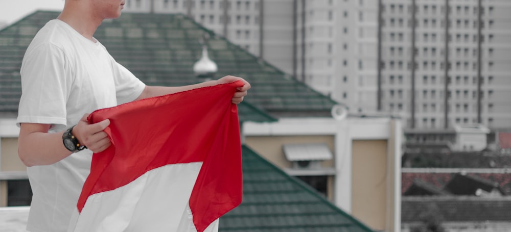 a person holding a flag