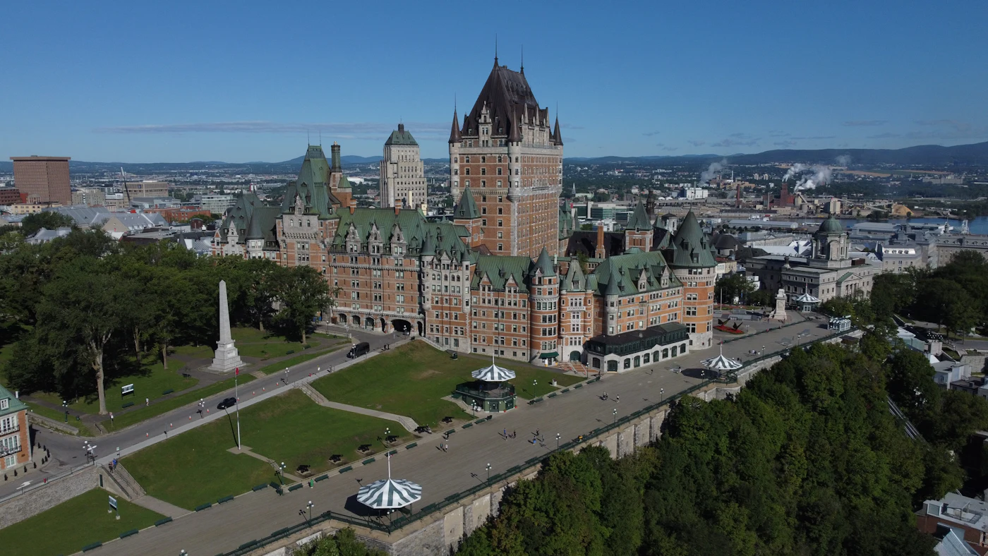 Aerial view of Old Quebec City and the Château Frontenac
