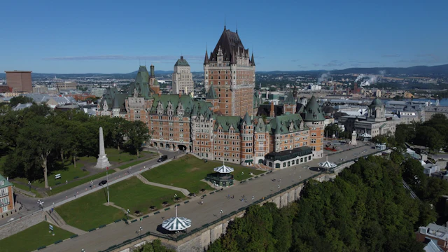 Aerial view of Old Quebec City and the Château Frontenac
