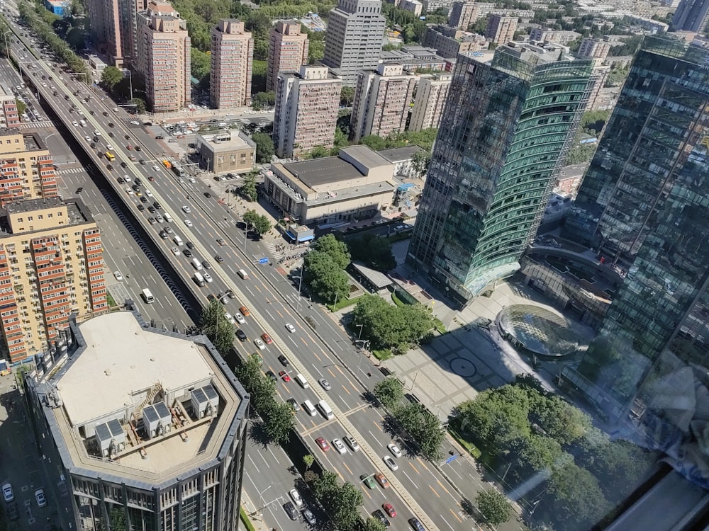 a city street with buildings and streets