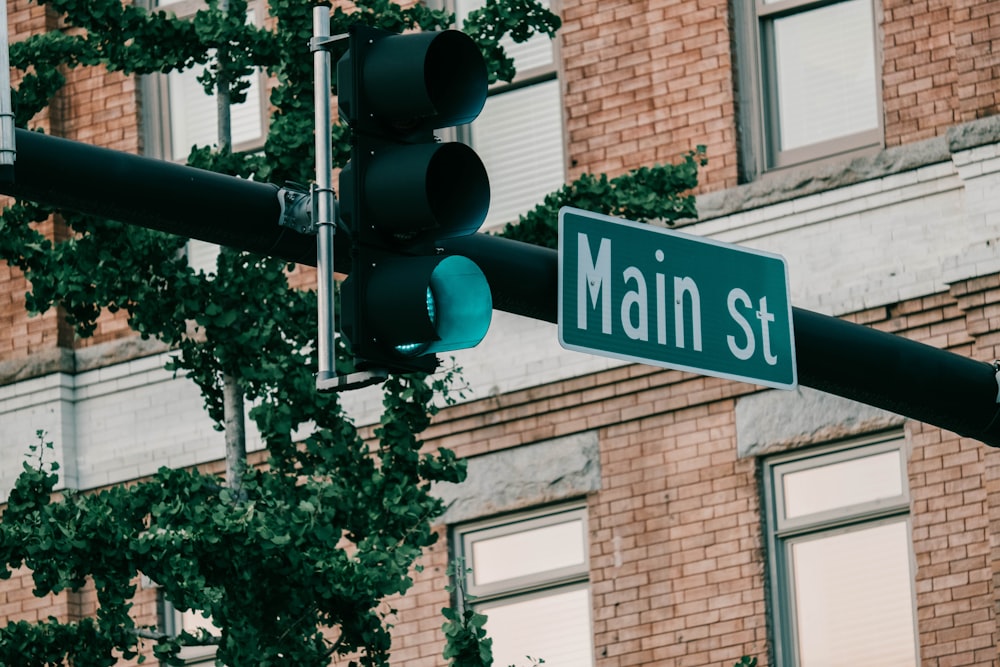 a street sign next to a traffic light