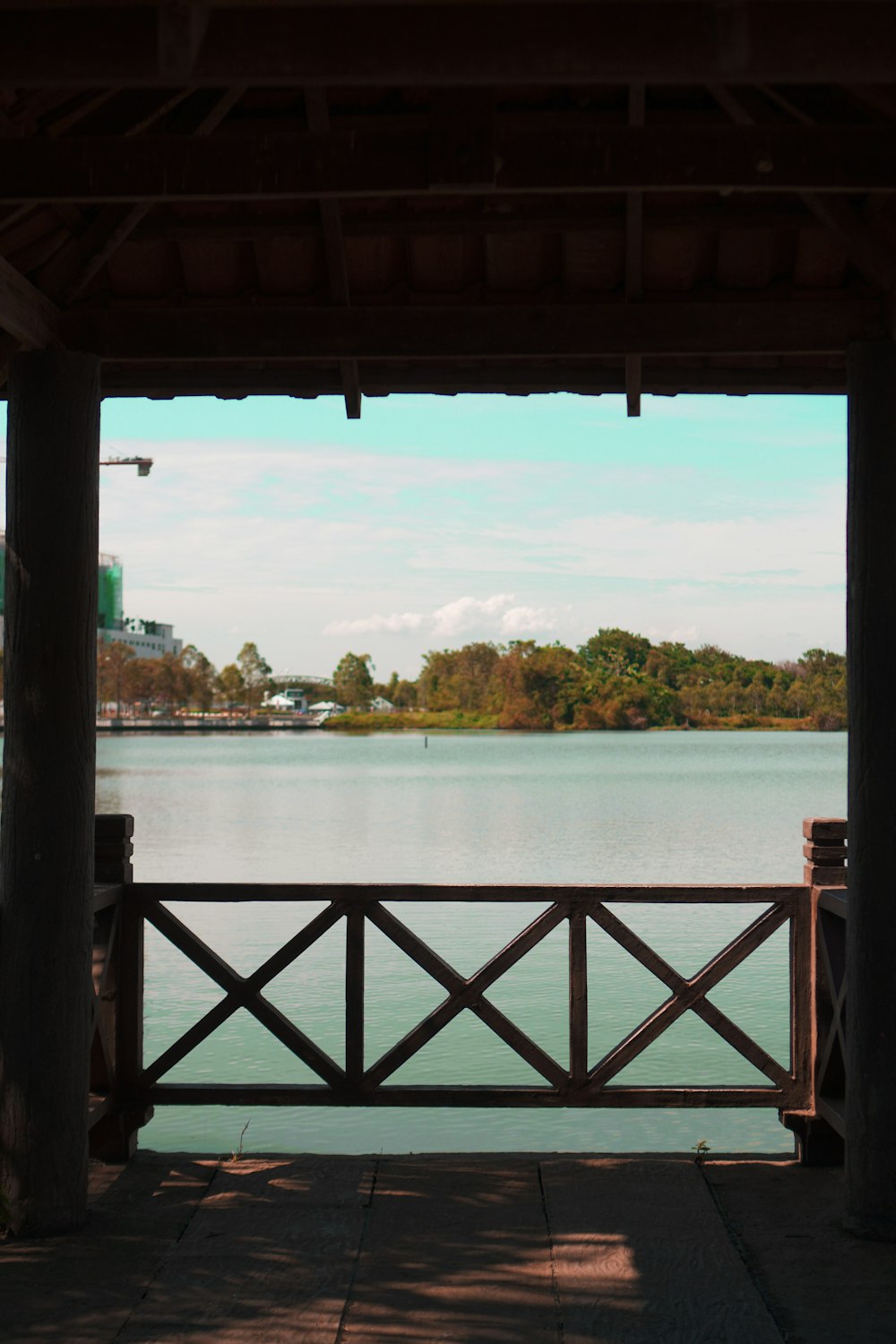 a view of a lake from a balcony