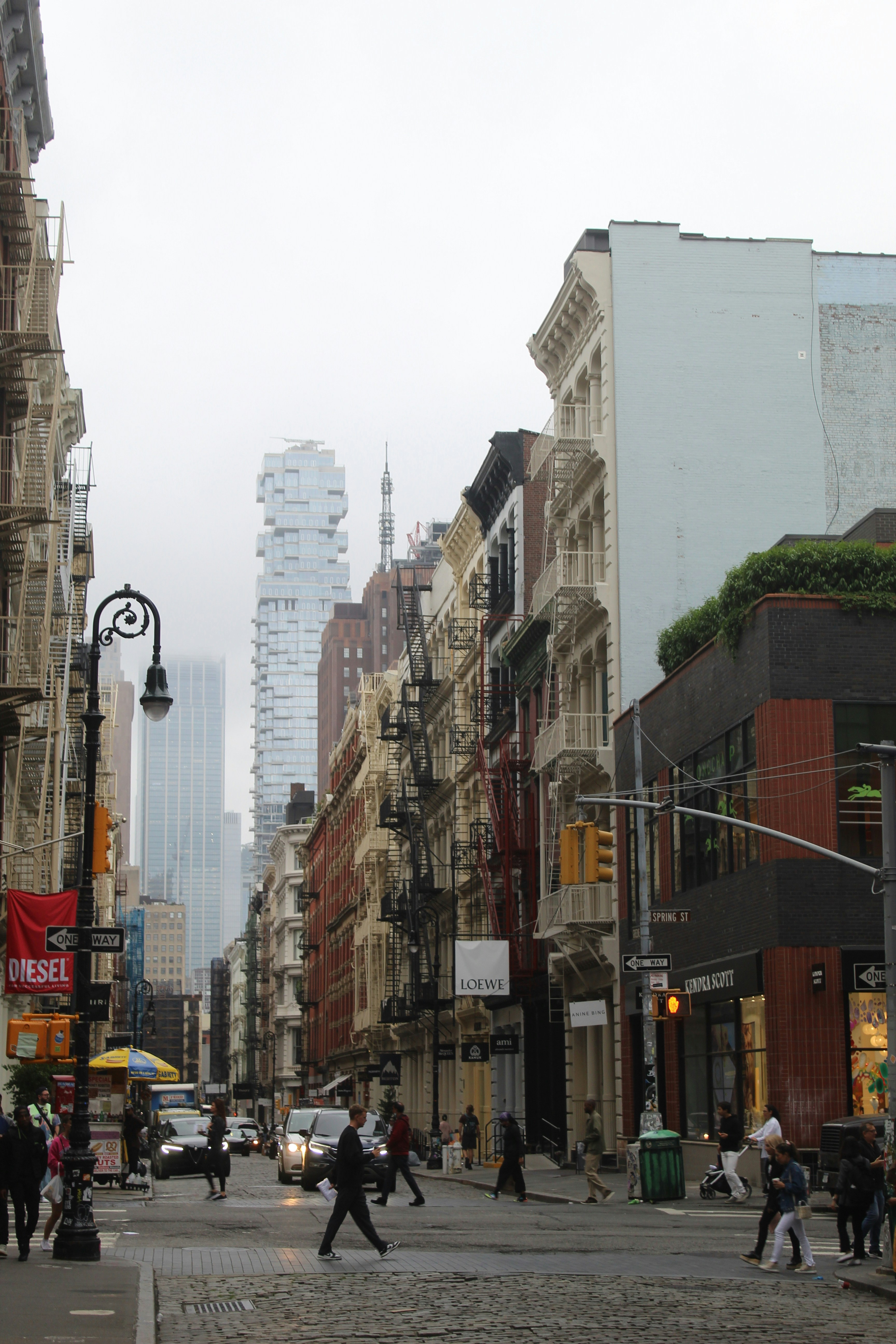 a city street with tall buildings