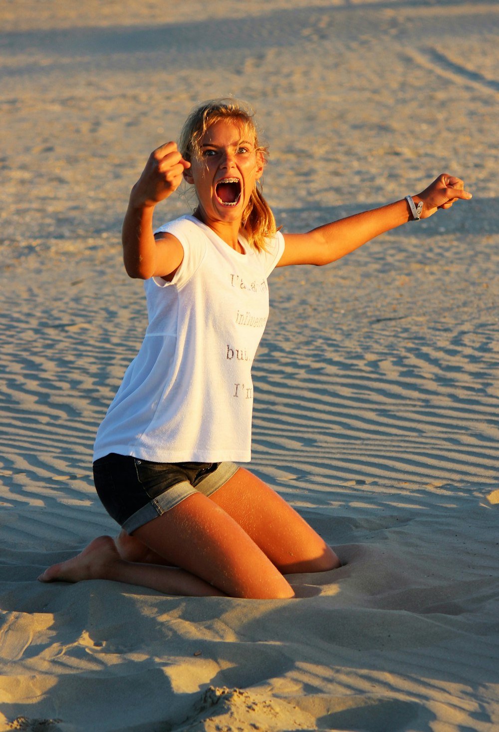 a woman on a beach