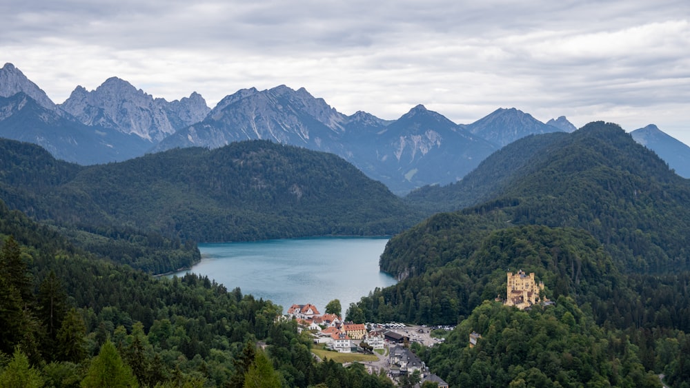 a lake surrounded by mountains