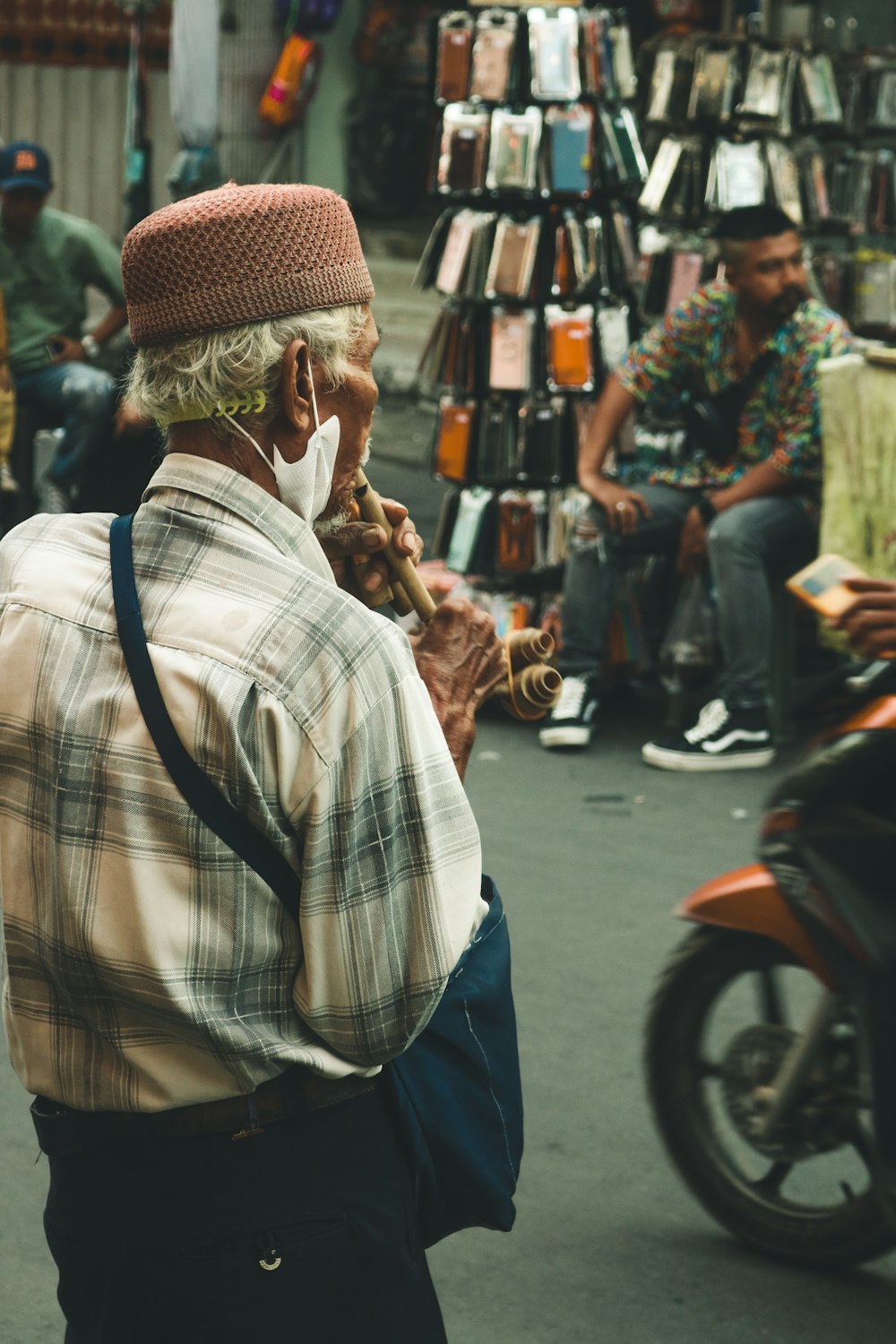 a person looking at a motorcycle