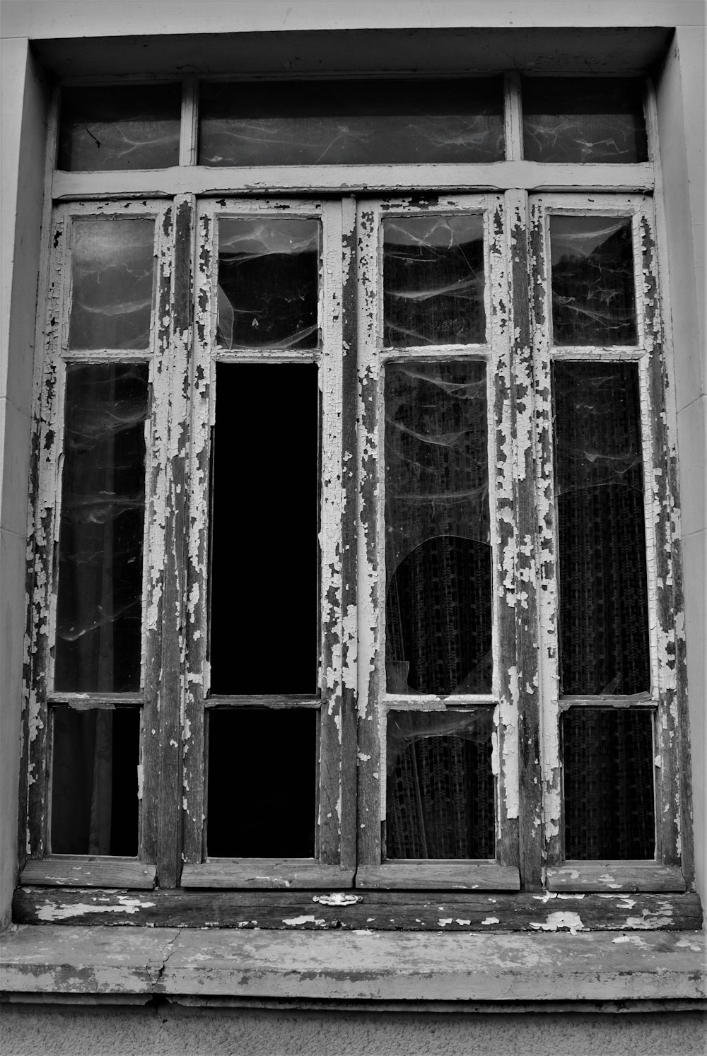 a window with broken glass