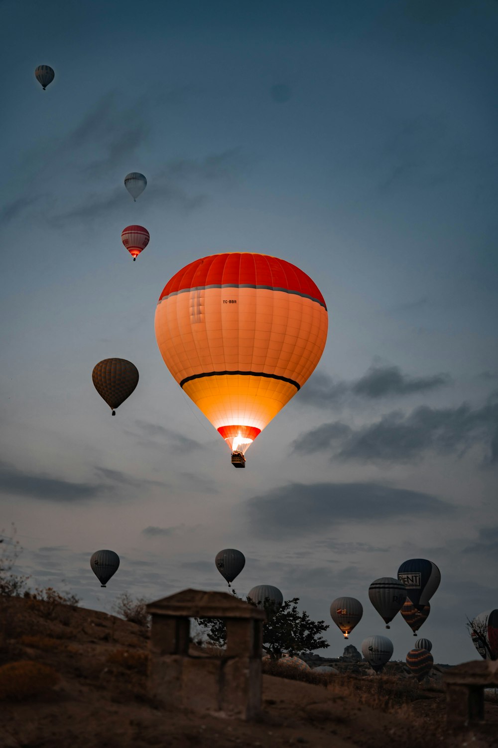 a group of hot air balloons in the sky