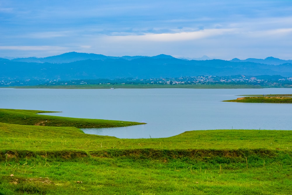 a body of water with land around it