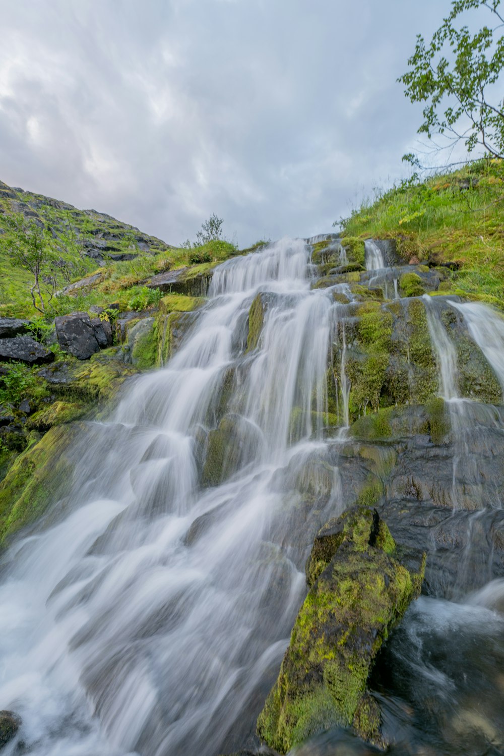 a waterfall in a rocky area