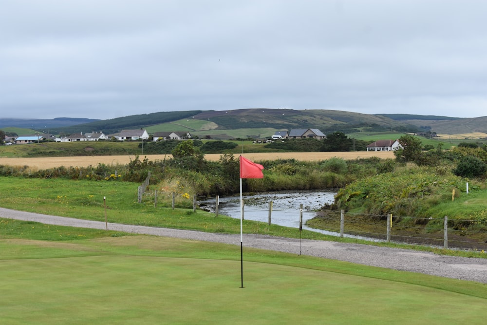 a flag on a golf course