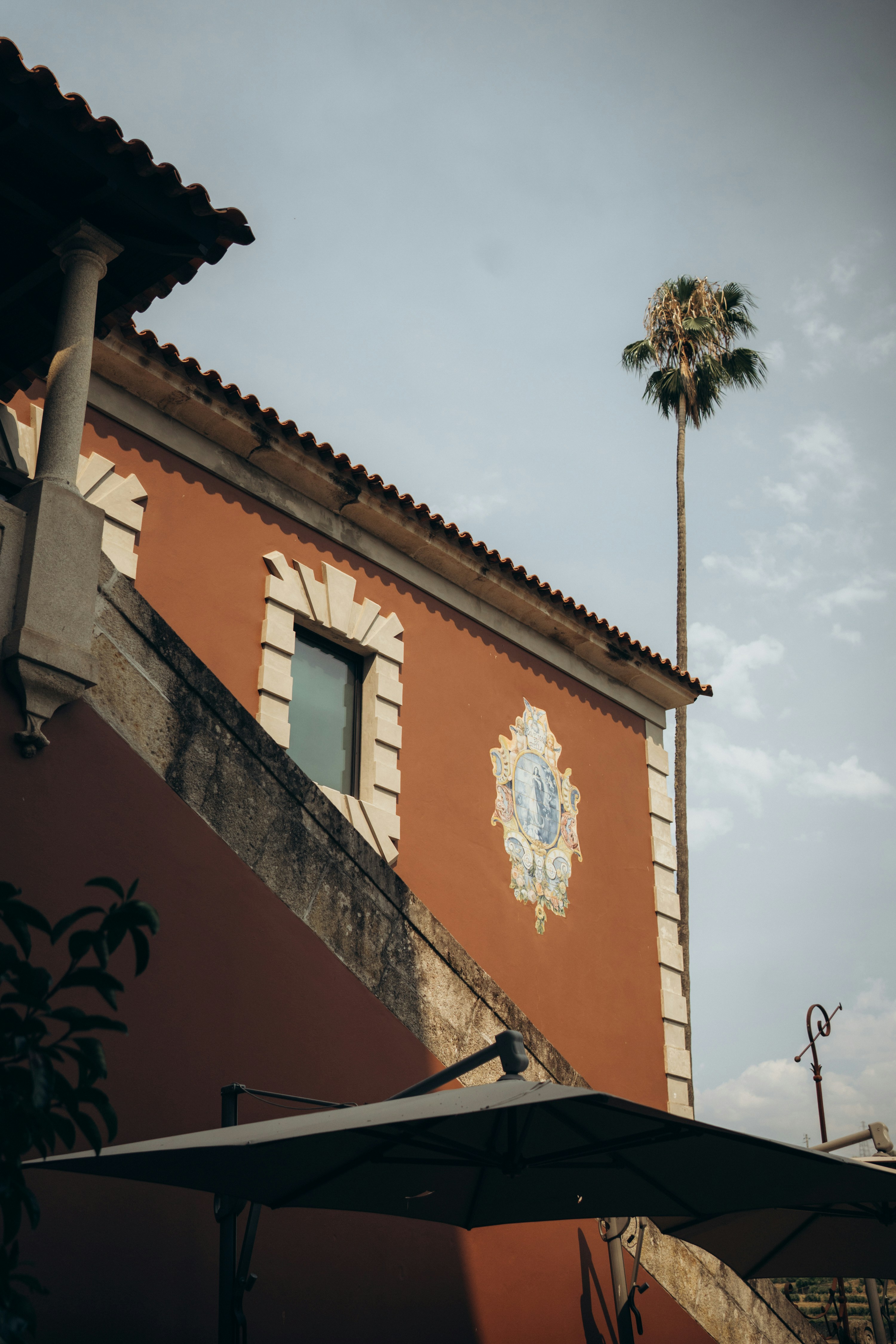 a building with a palm tree