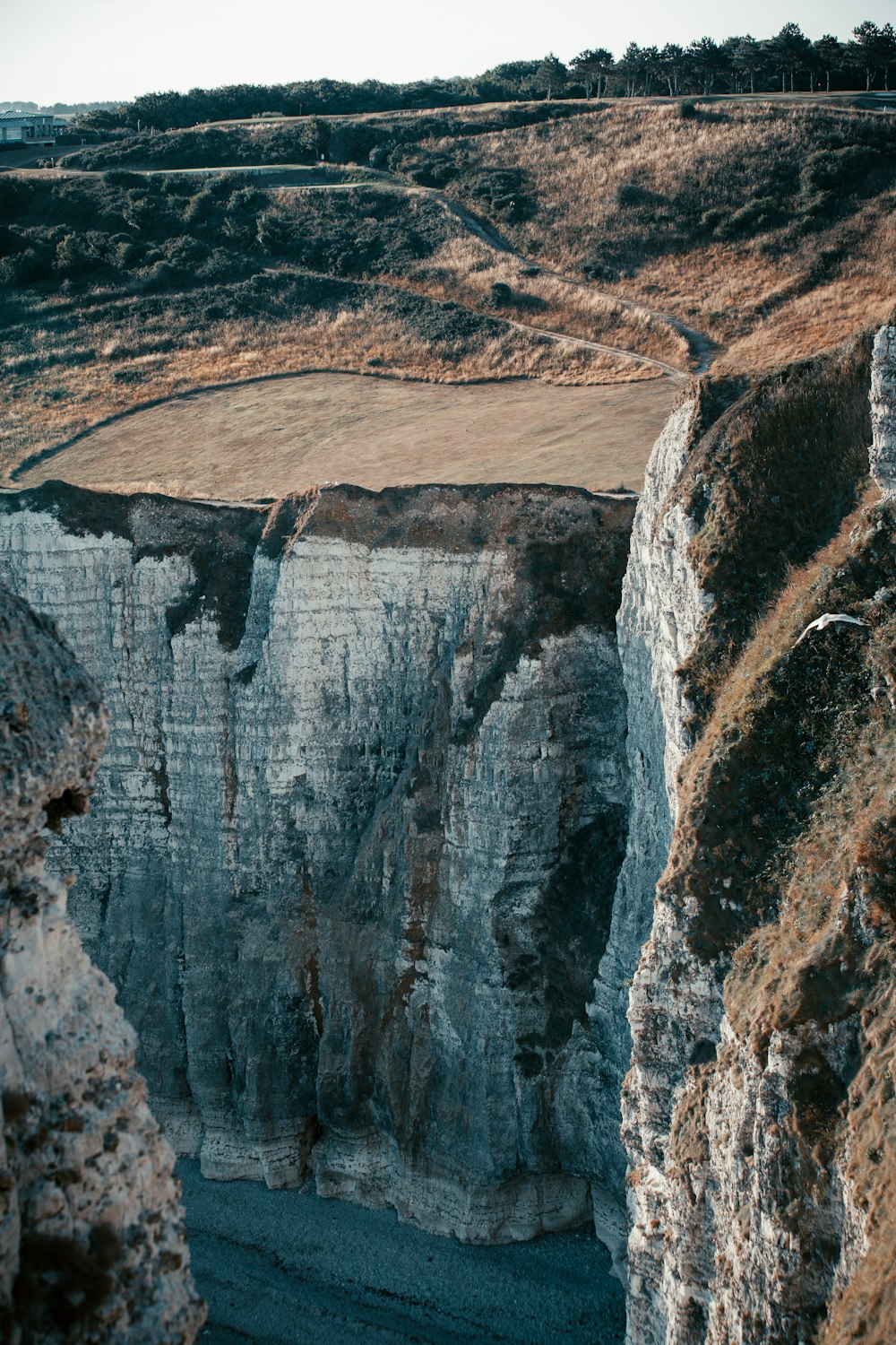 a large cliff with a river running through it