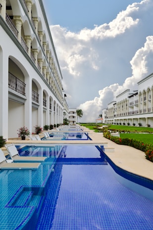 a swimming pool in a courtyard