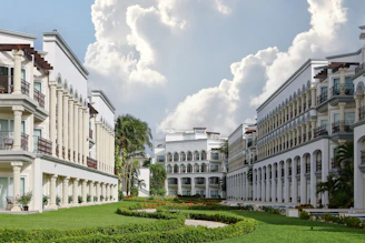 a row of white buildings