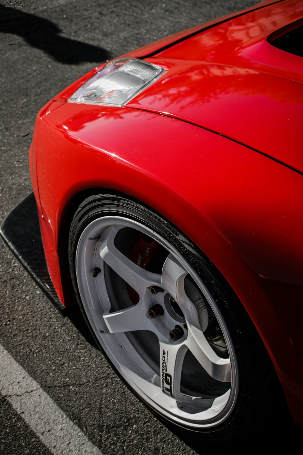 the front of a red car