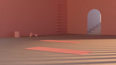 A calm, minimalist workout space with neutral tones and a yoga mat ready for use.