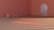 A minimalist room with a warm, peach-colored palette. Two yoga mats are laid out on the floor, with soft lighting casting shadows. In the background, there are shelves with a few items and a set of stairs leading to an arched doorway.