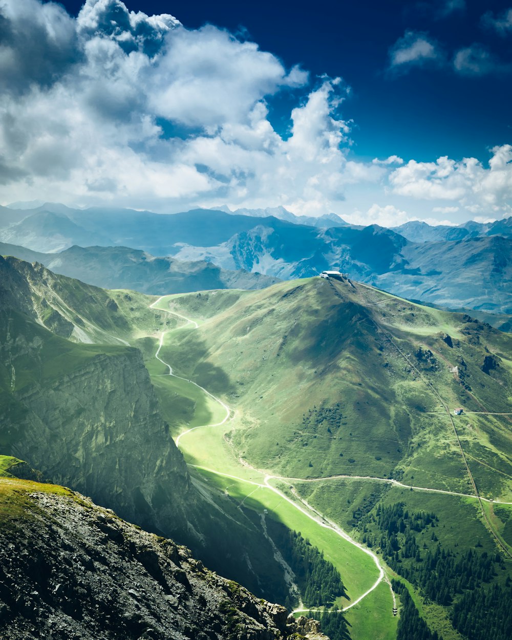 a valley with a river running through it