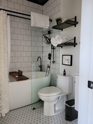a bathroom with a toilet and bathtub