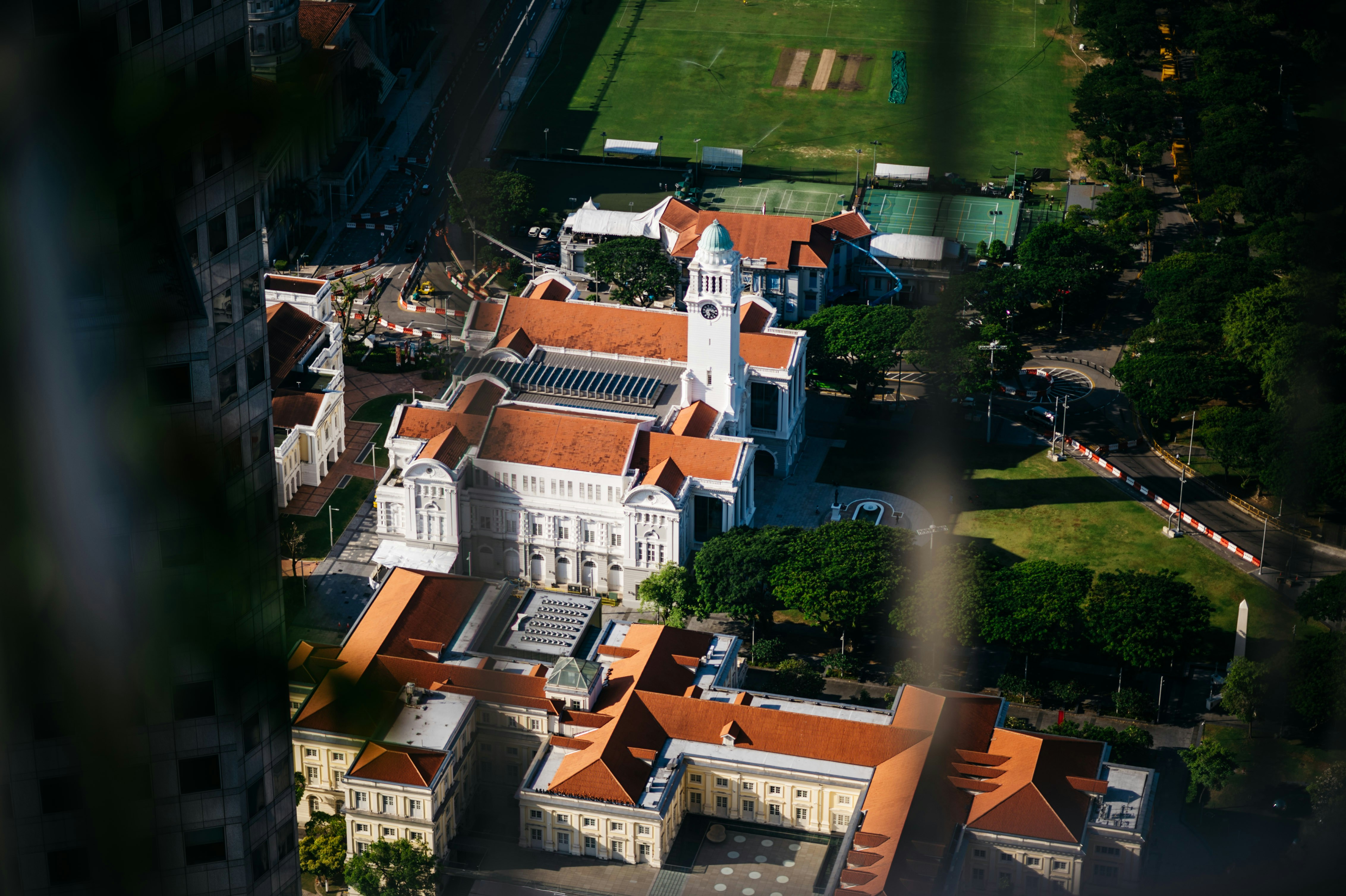 Aerial view of a large building