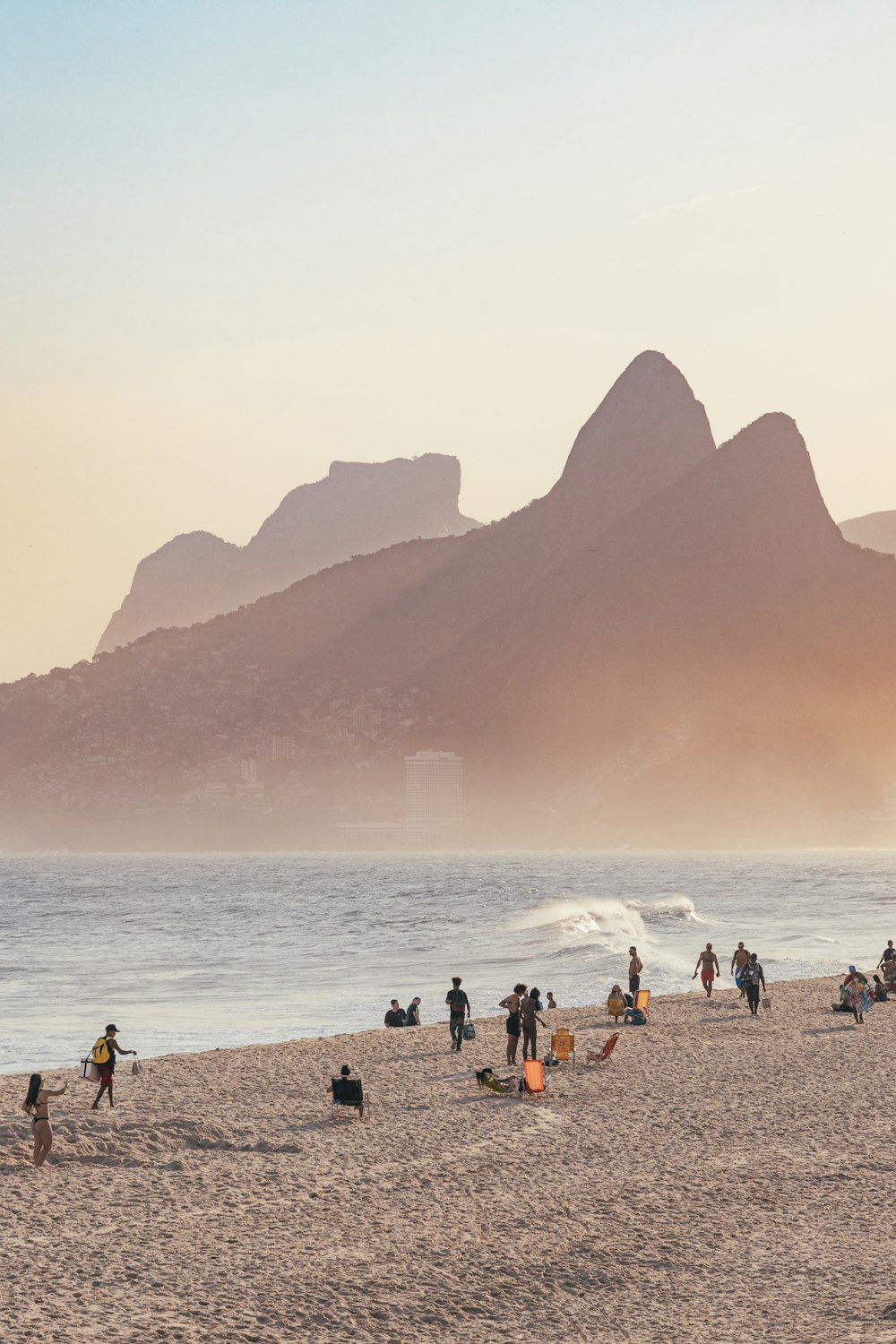 a group of people on a beach